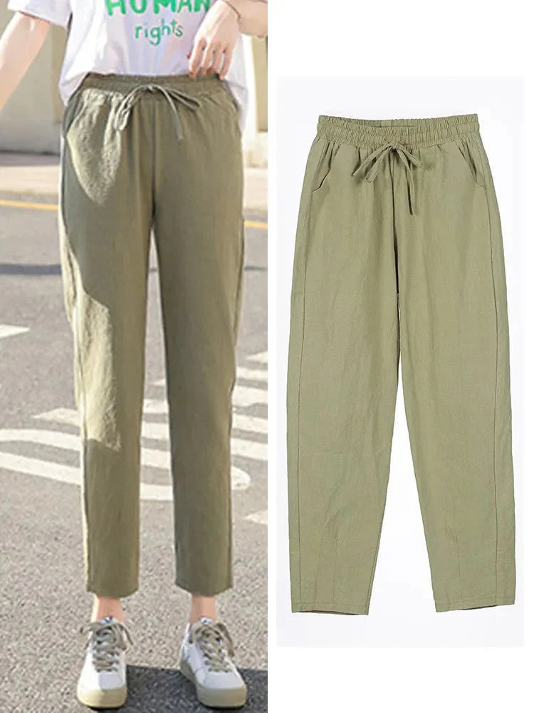 Levoire | Coton Lin Pantalons Pour Femmes Vert olive