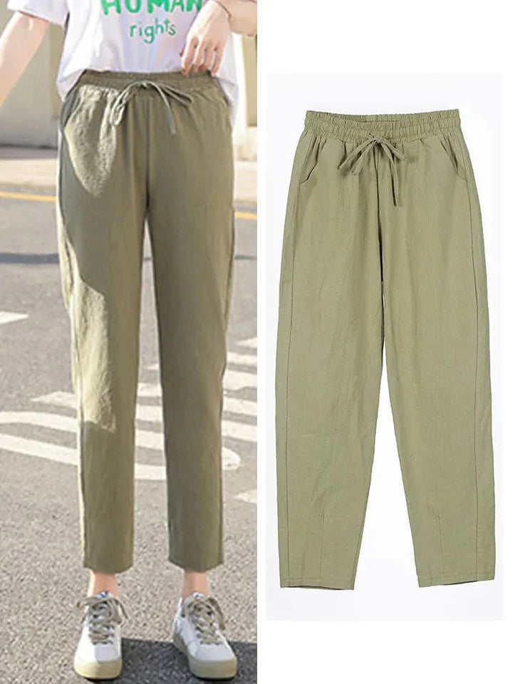 Levoire | Coton Lin Pantalons Pour Femmes Vert olive