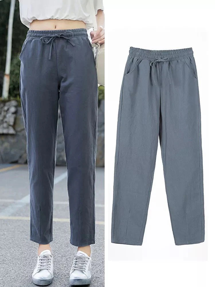 Levoire | Coton Lin Pantalons Pour Femmes Gris