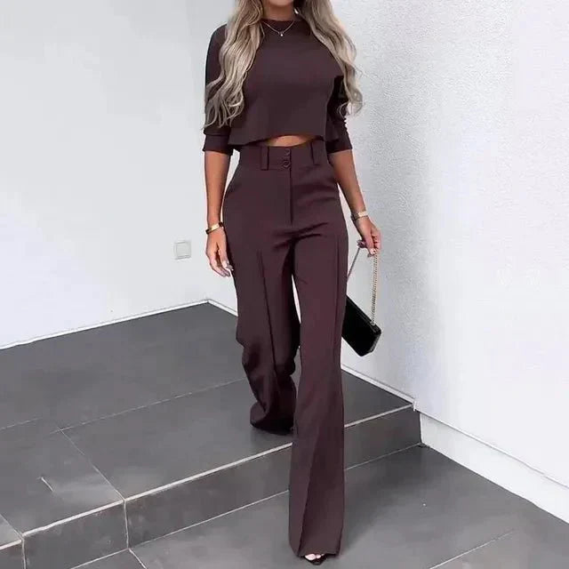 Levoire | Ensemble Modern De Haut Court Et Pantalon Pour Femme, Confortable & Polyvalent Braun