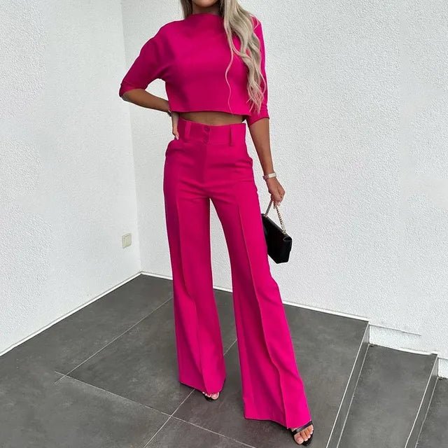 Levoire | Ensemble Modern De Haut Court Et Pantalon Pour Femme, Confortable & Polyvalent Rose foncé