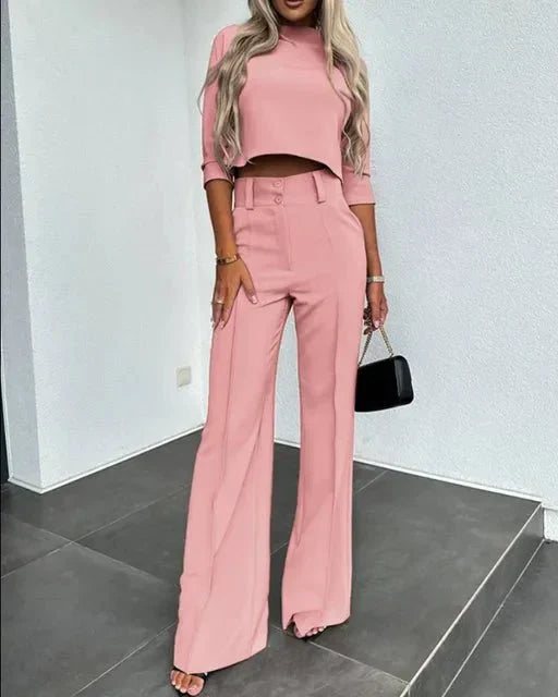 Levoire | Ensemble Modern De Haut Court Et Pantalon Pour Femme, Confortable & Polyvalent Rosa
