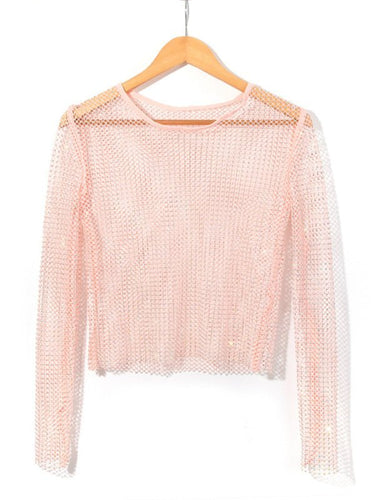 Levoire | T-shirt à manches longues en mesh Flash Diamond pour femmes Sexy Night Club Fille T-shirt en filet
