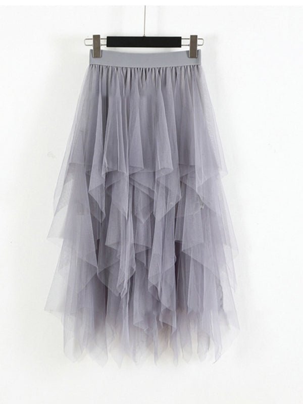 Levoire | Insert en filet - robe midi uni à taille haute flatteuse à jupe de fée Harmaa F