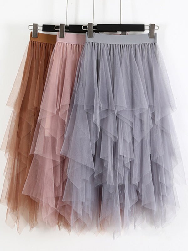 Levoire | Insert en filet - robe midi uni à taille haute flatteuse à jupe de fée