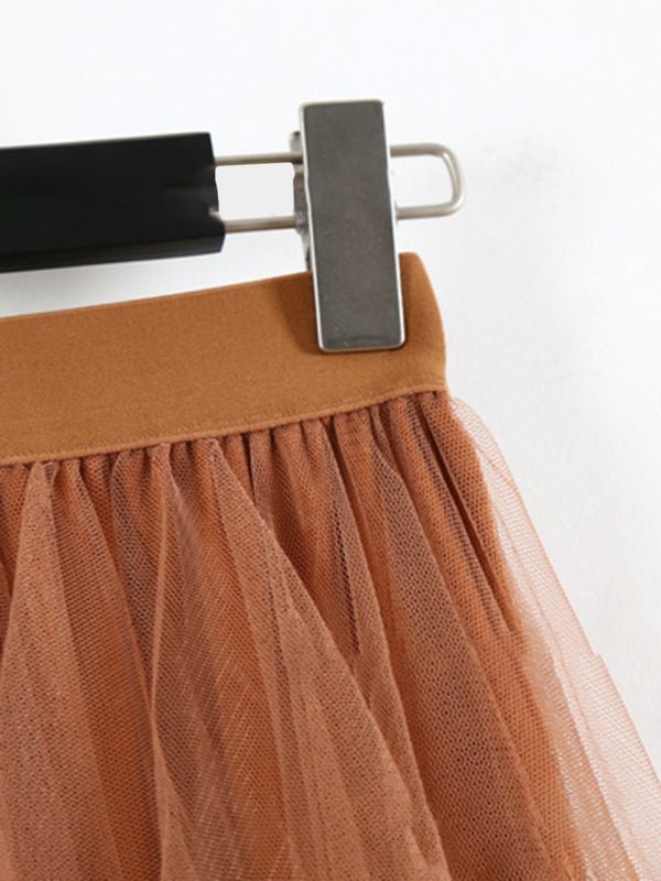 Levoire | Insert en filet - robe midi uni à taille haute flatteuse à jupe de fée