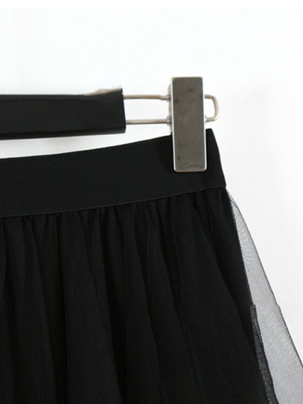 Levoire | Insert en filet - robe midi uni à taille haute flatteuse à jupe de fée