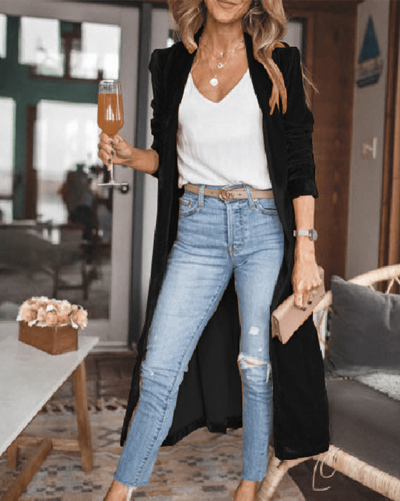 Levoire | Longue Veste Velours Chic Femme Noir