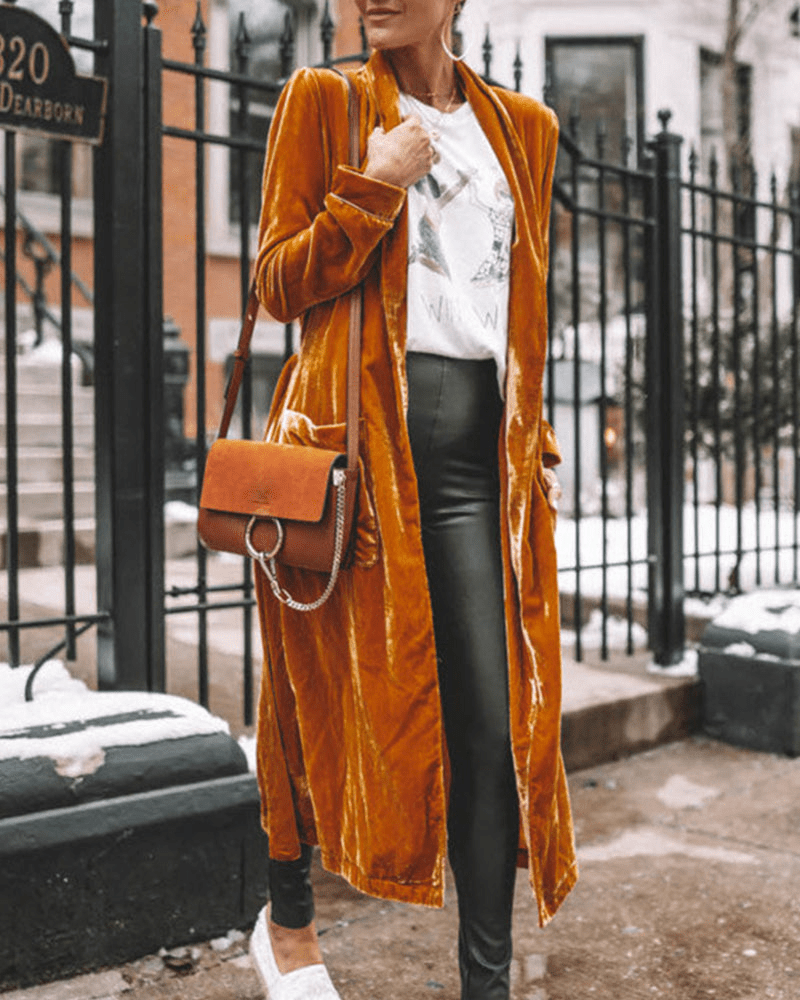 Levoire | Longue Veste Velours Chic Femme Braun