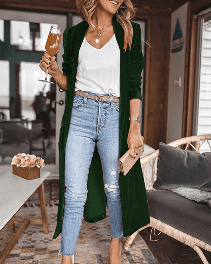 Levoire | Longue Veste Velours Chic Femme Vert