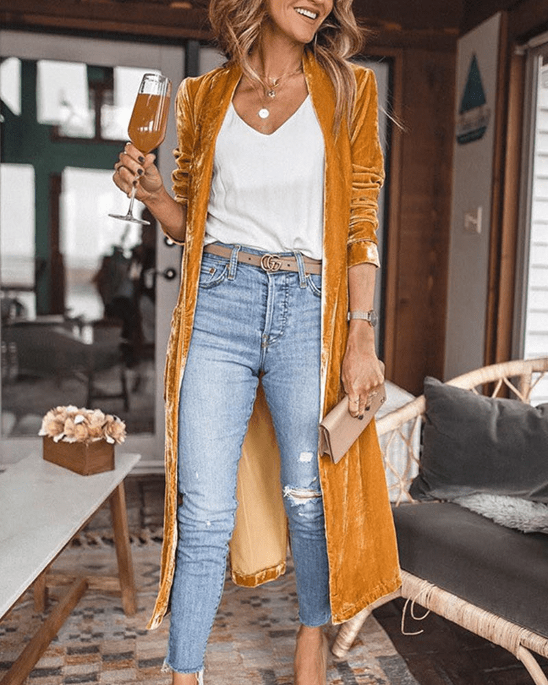 Levoire | Longue Veste Velours Chic Femme Jaune