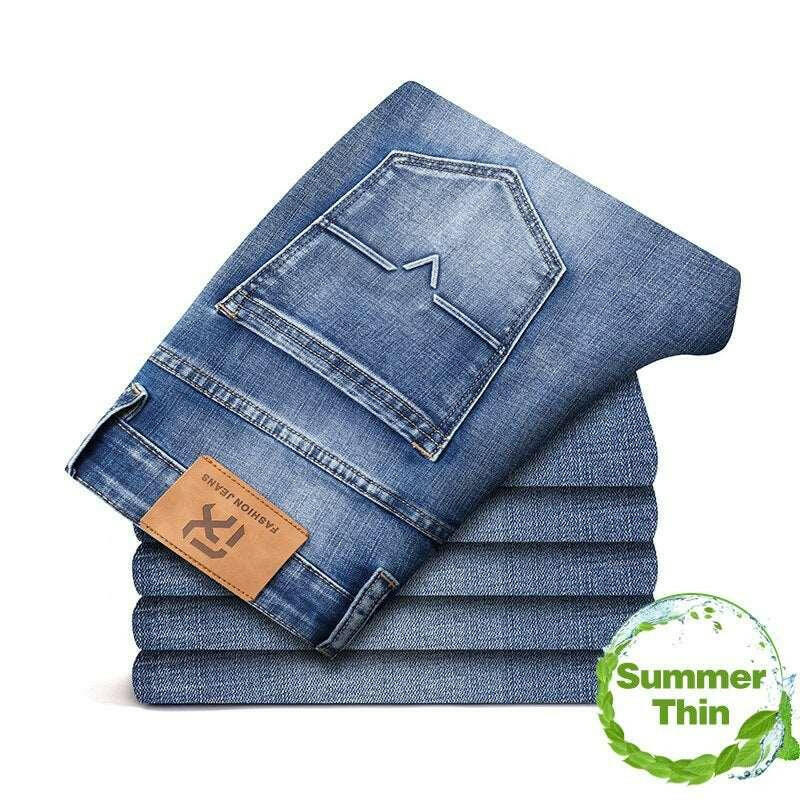 Levoire | Taille Mi-Hauteur Droit Décontracté Jean Gris Pleine Longueur Mince-Vintage bleu