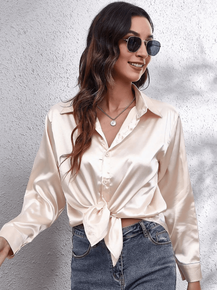 Levoire | Chemisier Satin pour Femmes Blouse en Satin Élégante à Manches Longues Beige
