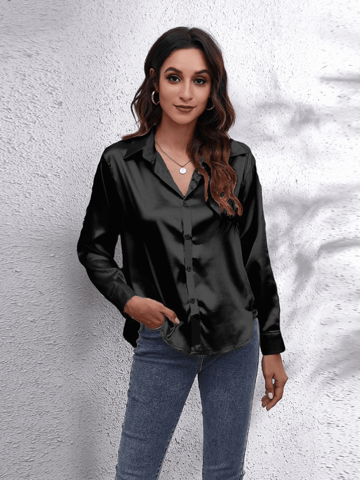 Levoire | Chemisier Satin pour Femmes Blouse en Satin Élégante à Manches Longues Noir