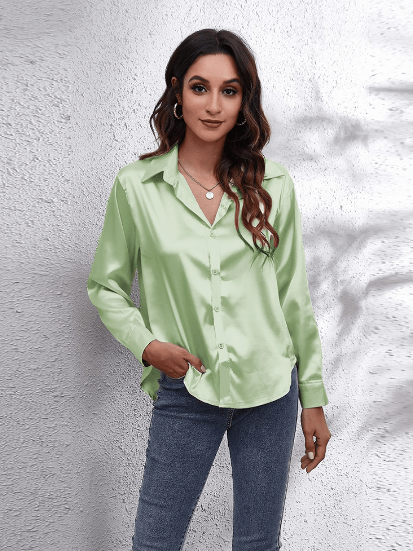 Levoire | Chemisier Satin pour Femmes Blouse en Satin Élégante à Manches Longues Vert clair