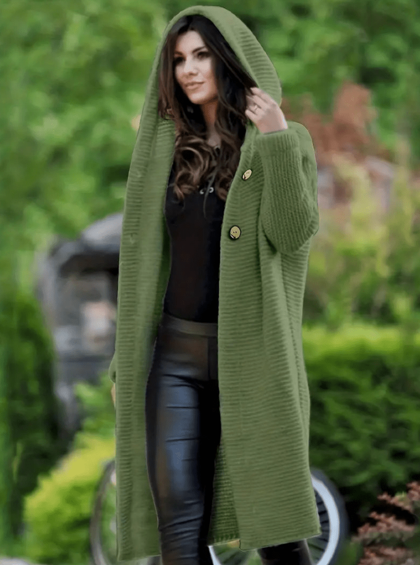 Levoire | Pull à capuche en tricot unicolor pour femme avec boutons Sweatshirt confortable et tendance