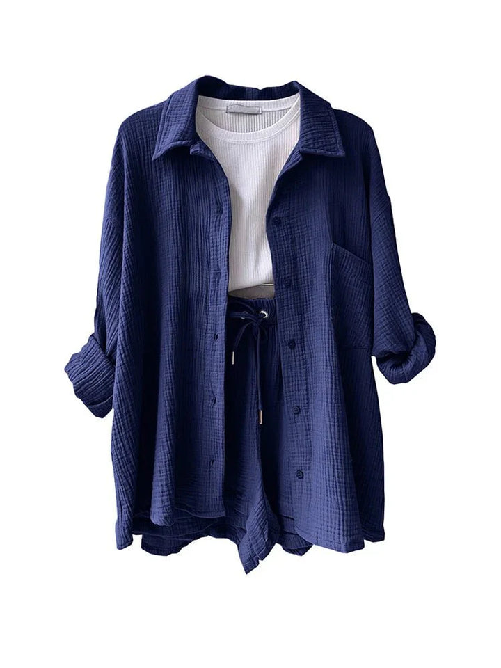 Levoire | Coton Lin Chemise Ensemble Bleu