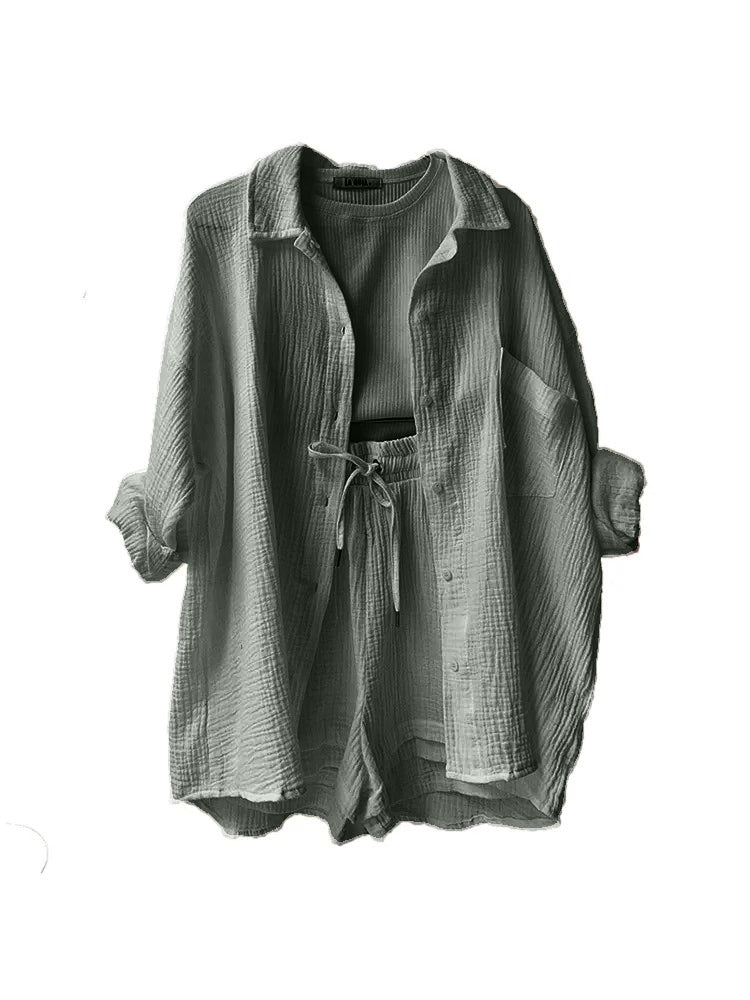 Levoire | Coton Lin Chemise Ensemble Gris