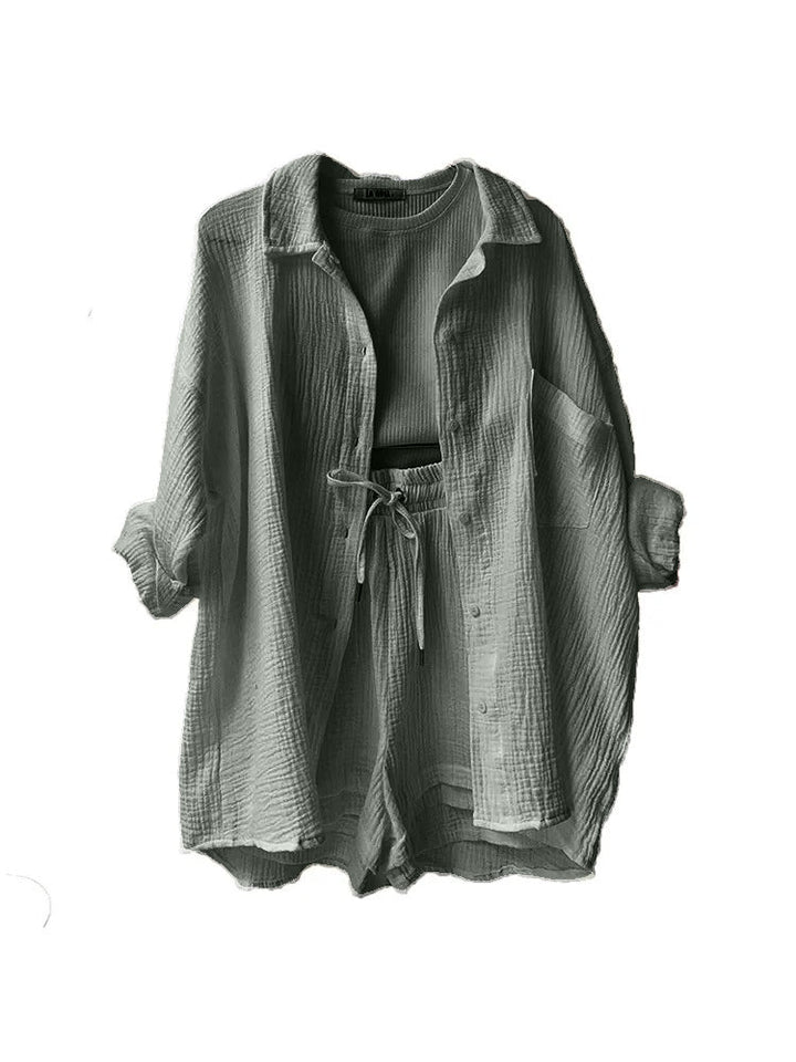 Levoire | Coton Lin Chemise Ensemble Gris