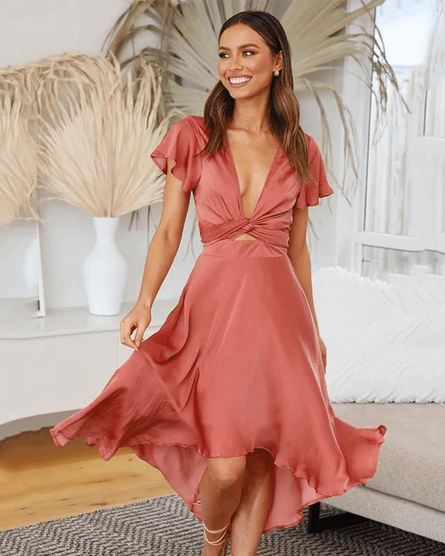 Levoire | Robe En Coton À Décolleté En V Pour Femmes Orange