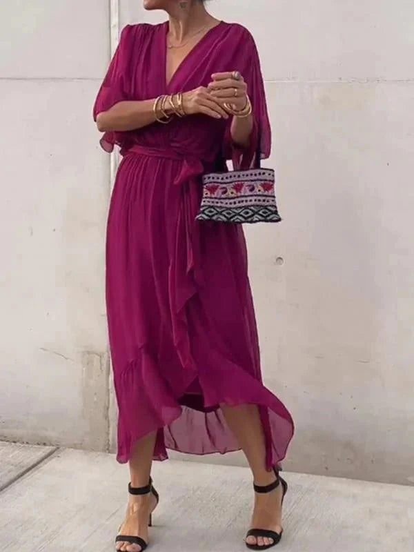 Levoire | Robe En Chiffon De Soie Avec Décolleté En V Violet foncé