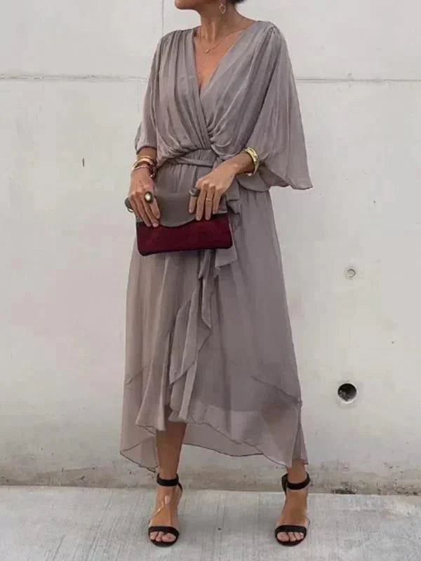 Levoire | Robe En Chiffon De Soie Avec Décolleté En V Gris
