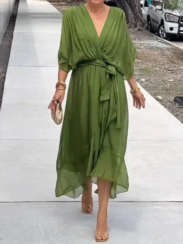 Levoire | Robe En Chiffon De Soie Avec Décolleté En V Vert