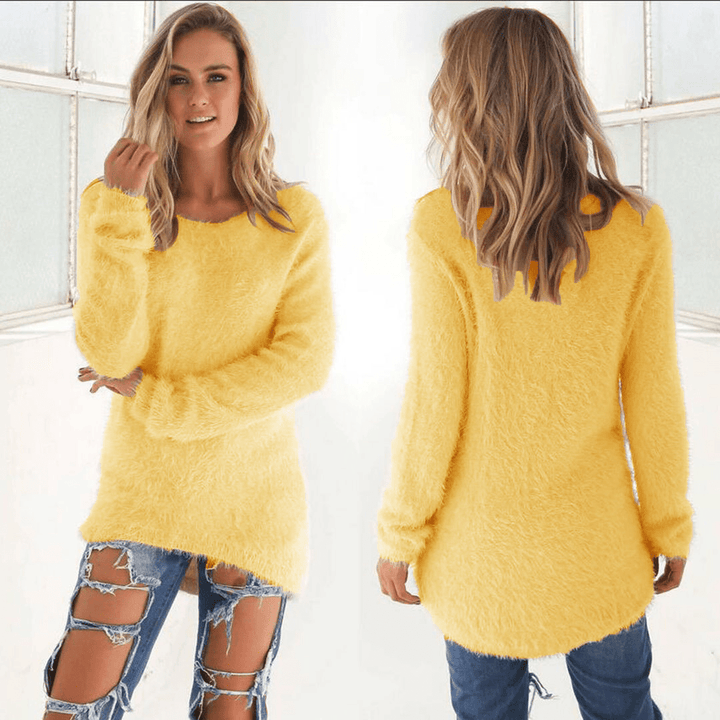 Levoire | Pull en peluche femme Sweatshirt Jumper Gilet Jaune