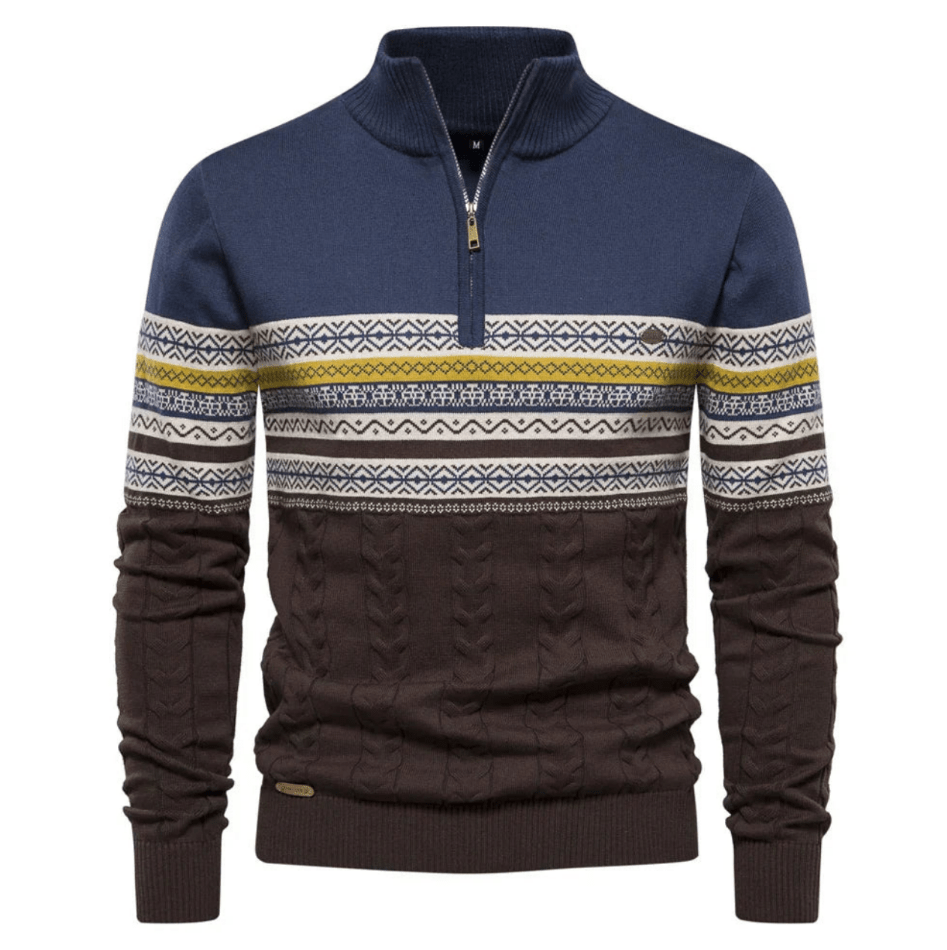 Levoire | Pull Scandinave Demi-Zip Homme Bleu