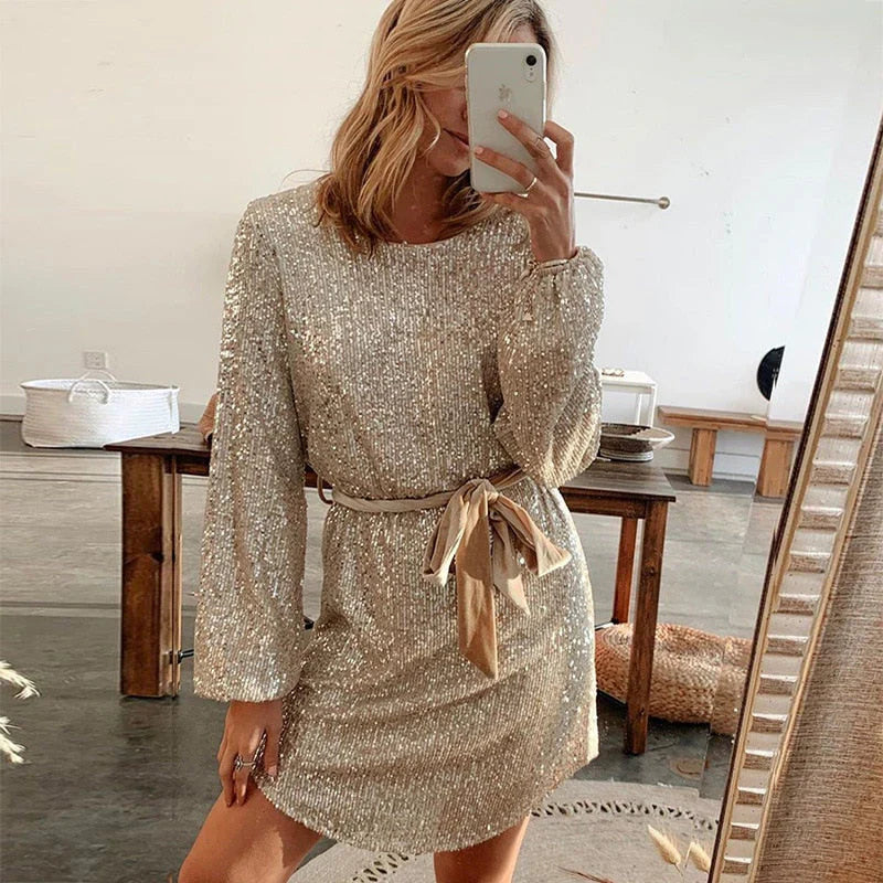 Levoire | Robe De Fête Pailletée Avec Ceinture Or