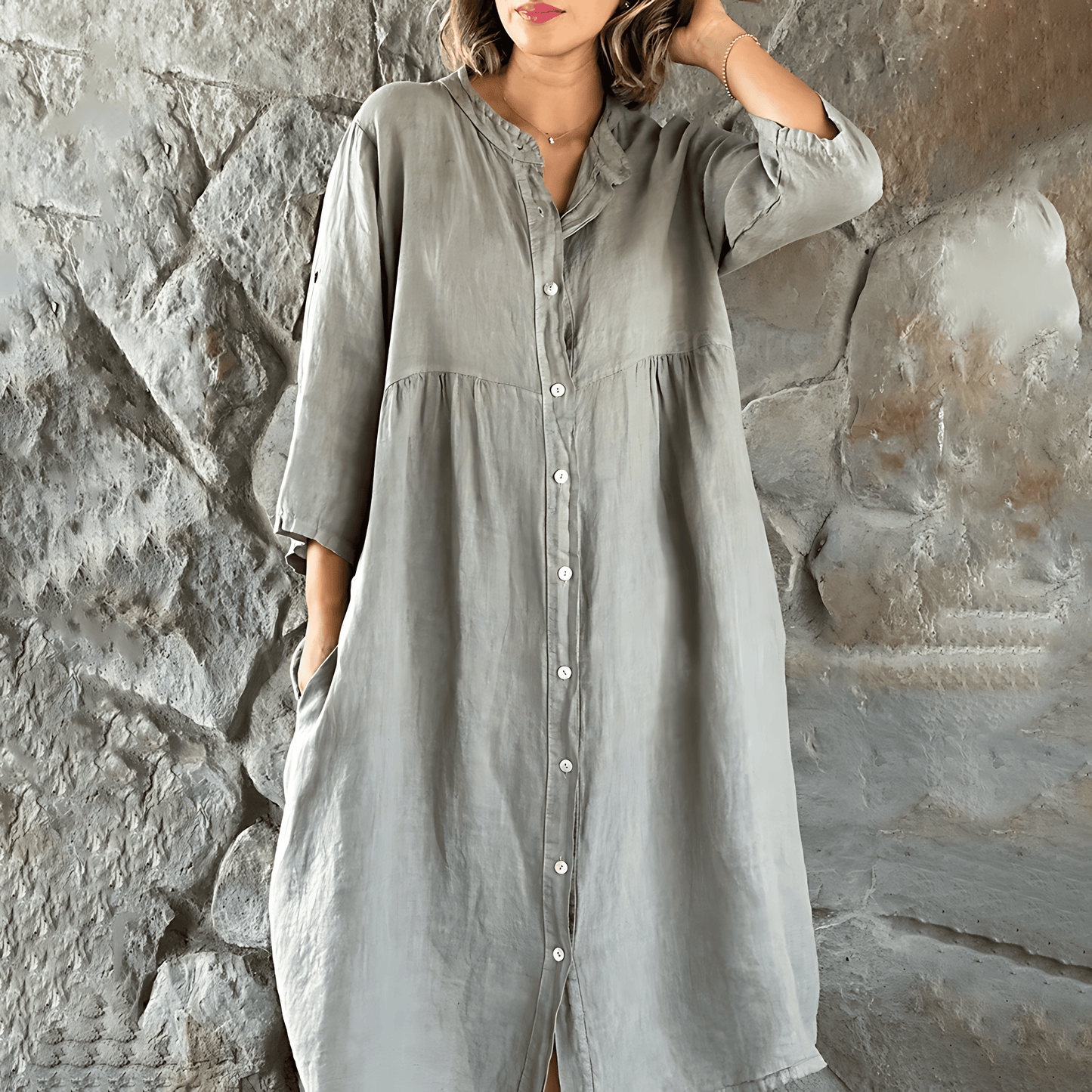 Levoire | Robe D'Été Avec Boutons Pour Femmes Gris