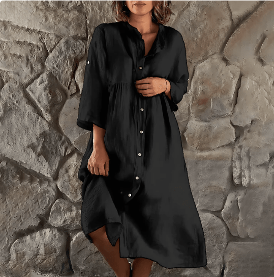 Levoire | Robe D'Été Avec Boutons Pour Femmes Noir