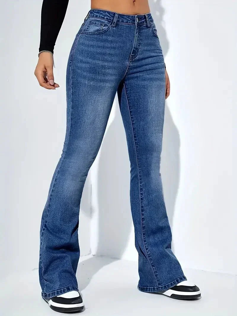 Levoire | Jean Haute Taille Avec Jambe Droite Pour Femmes Bleu