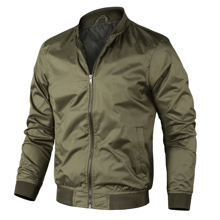Levoire | Veste bomber décontractée à manches longues pour hommes fermeture éclair Olive vert