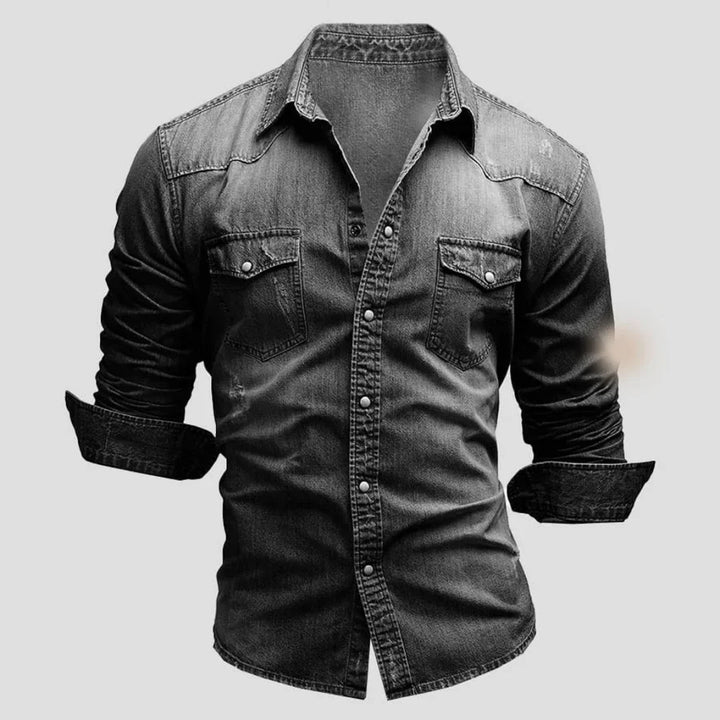Levoire | T-shirt à manches longues décontracté pour hommes avec boutons Noir