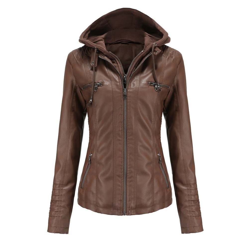 Levoire | Veste En Cuir Biker Avec Capuche Braun