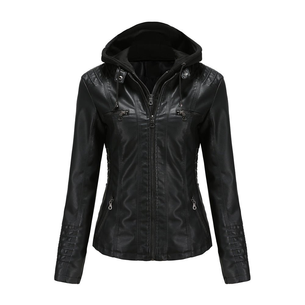 Levoire | Veste En Cuir Biker Avec Capuche Noir