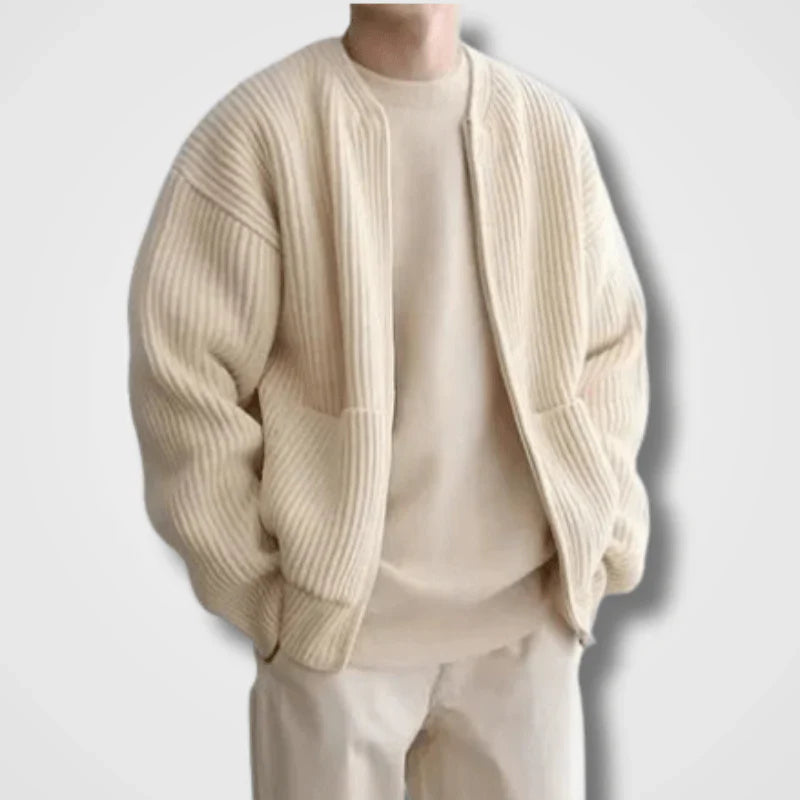 Levoire | Pull en tricot à manches longues pour hommes avec fermeture éclair Beige
