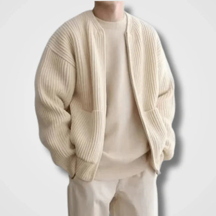 Levoire | Pull en tricot à manches longues pour hommes avec fermeture éclair Beige