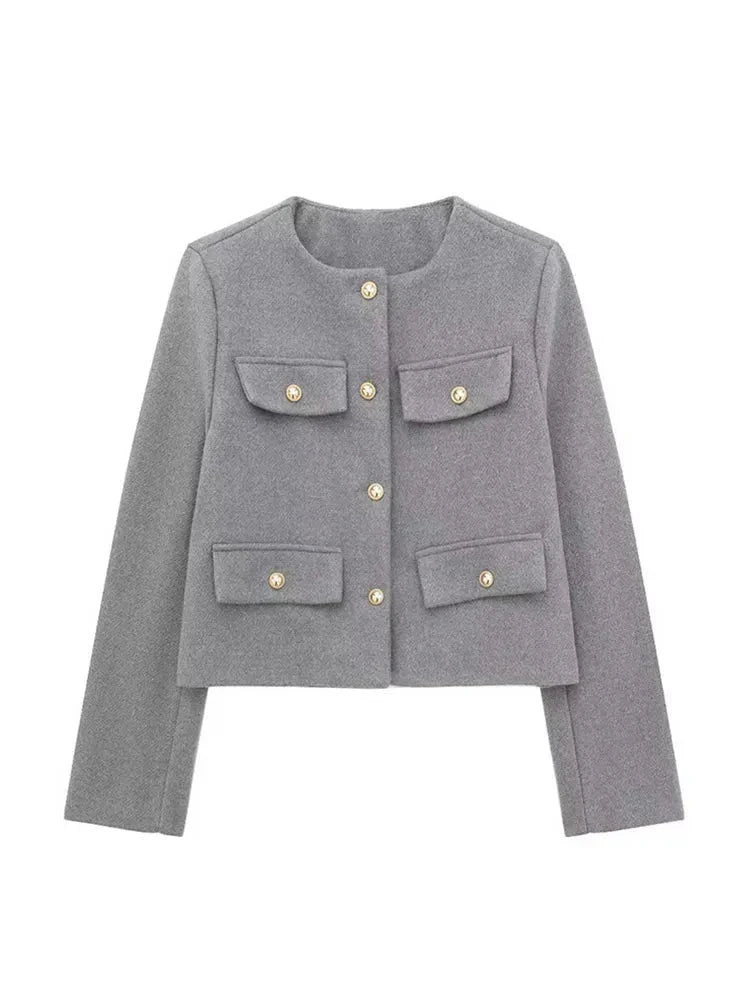 Levoire | Blouse à boutons croisés pour femmes à manches longues Gris