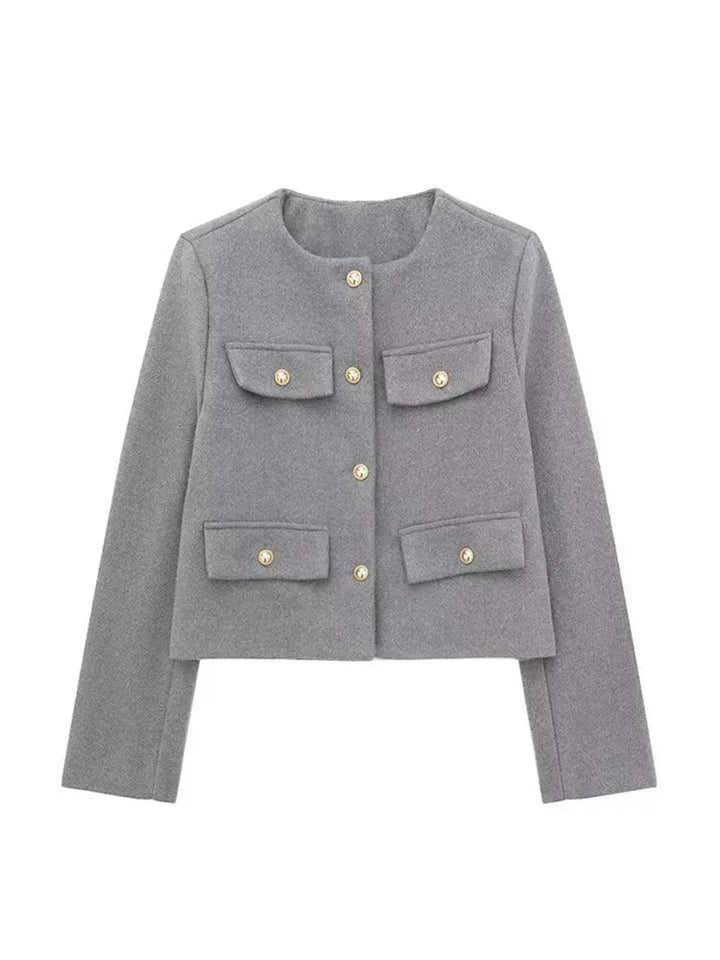Levoire | Blouse à boutons croisés pour femmes à manches longues Gris