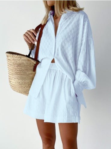 Levoire | Chemise Avec Jabot Et Ensemble De Shorts Pour Femmes Bleu ciel