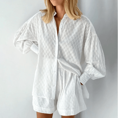 Levoire | Chemise Avec Jabot Et Ensemble De Shorts Pour Femmes