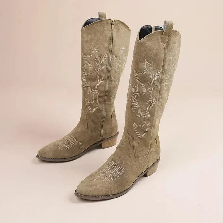 Levoire | Broderies de cow-boy pour femmes à talons bas Kaki