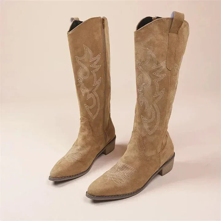 Levoire | Broderies de cow-boy pour femmes à talons bas Braun