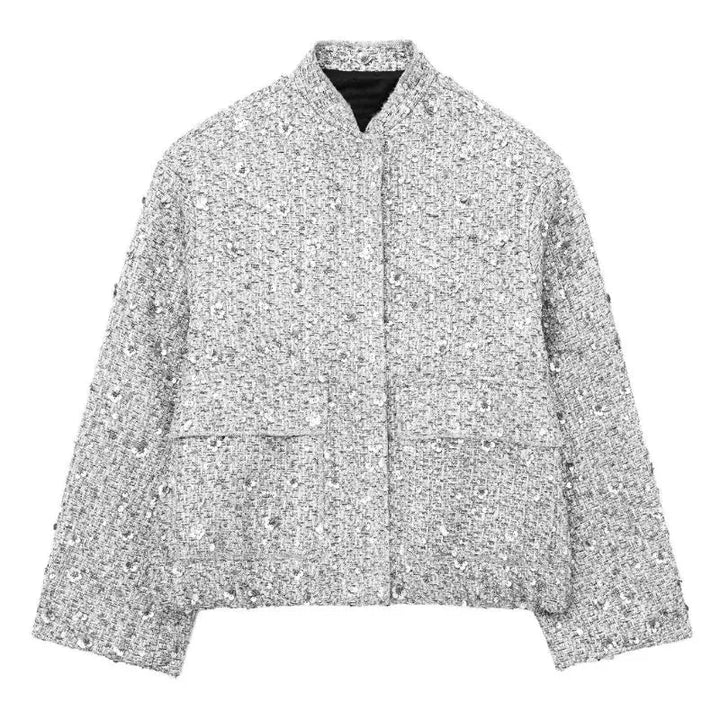 Levoire | Femmes Manches Longues Paillettes Courte Argent