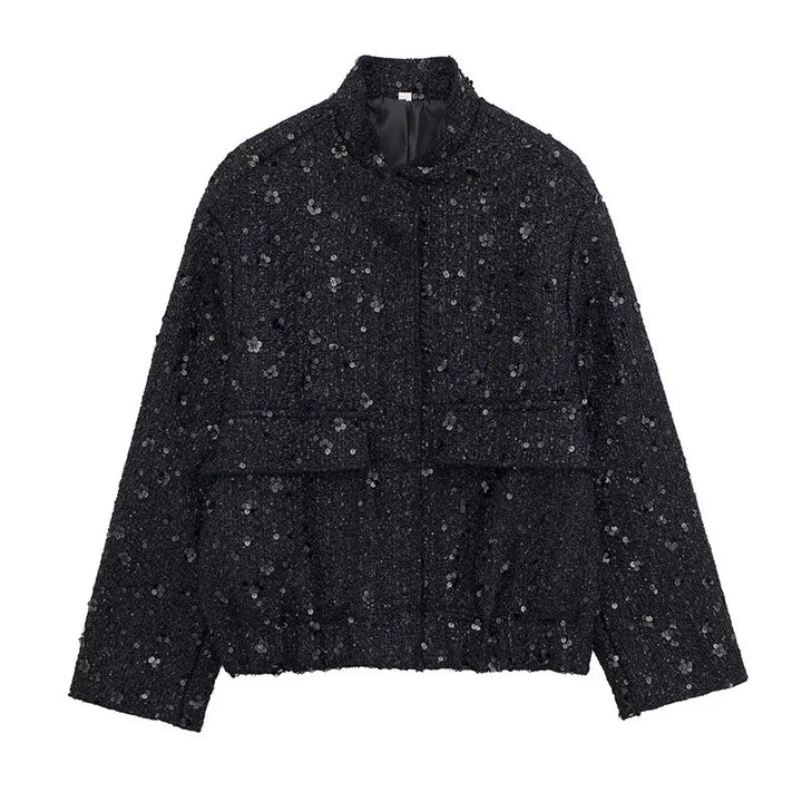 Levoire | Femmes Manches Longues Paillettes Courte Noir