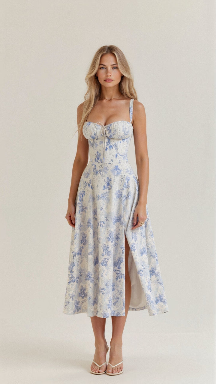 Levoire | Robe Midi Élégante Au Style Corset Pour Femmes Bleu