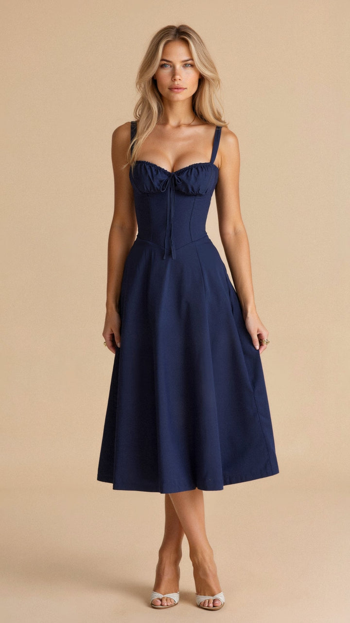 Levoire | Robe Midi Élégante Au Style Corset Pour Femmes Bleu marine