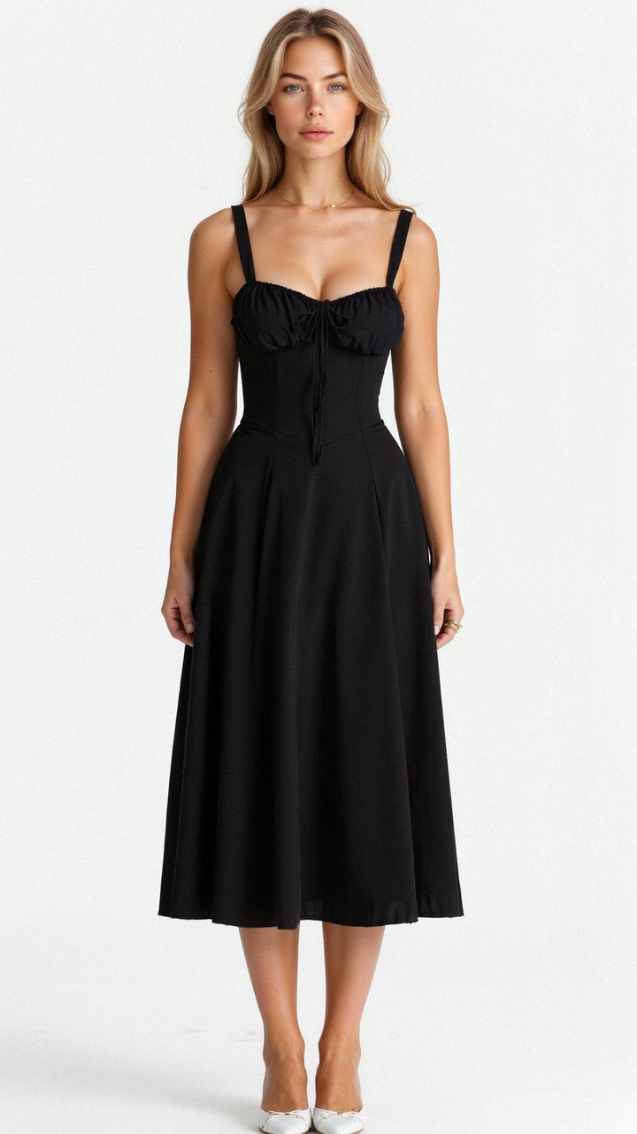 Levoire | Robe Midi Élégante Au Style Corset Pour Femmes Noir